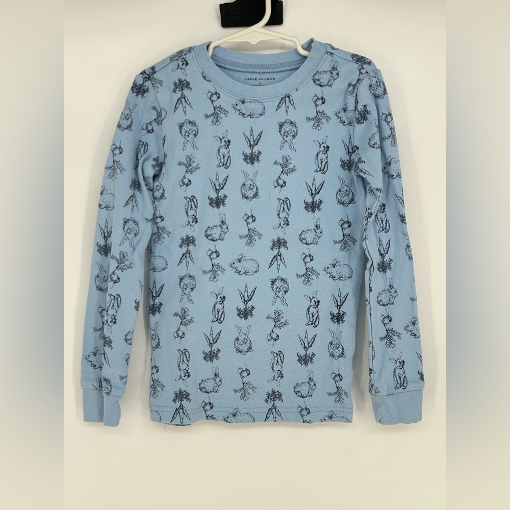 JANIE‎ AND JACK Blue Carrots & Rabbit Crewneck Cotton Sweater- Size 8